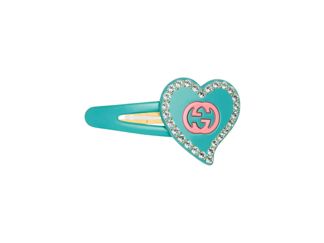Gucci Gucci Interlocking G Heart Hair Clip Light Green Resin