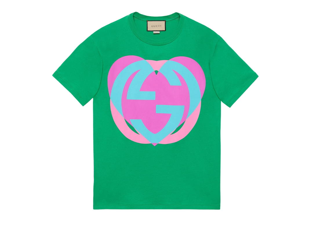 Gucci Gucci Interlocking G Heart T-Shirt In Cotton Jersey Crewneck Green