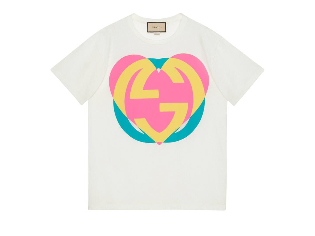Gucci Gucci Interlocking G Heart T-Shirt In White Cotton Jersey Crewneck White