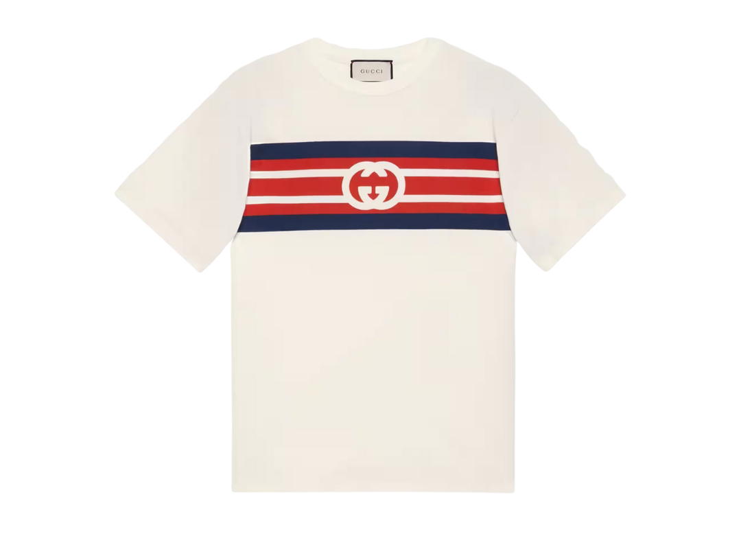 Gucci Gucci Interlocking G Stripe Print T-Shirt Washed Off-White