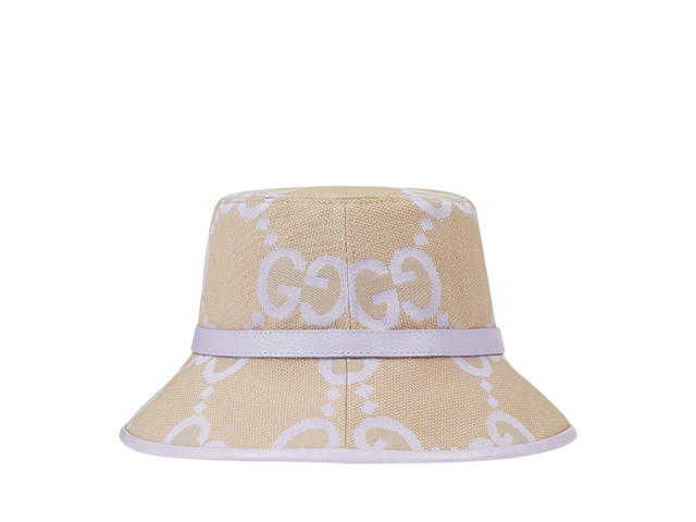 Gucci Gucci Jumbo GG Bucket Hat In Beige And Lilac Canvas With Lilac Leather Trim - view 2