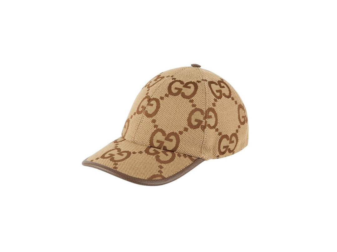 Gucci Gucci Jumbo GG Canvas Baseball Hat In Camel And Ebony Jumbo Gg Canvas With Brown Leather Trim