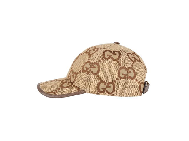 Gucci Gucci Jumbo GG Canvas Baseball Hat In Camel And Ebony Jumbo Gg Canvas With Brown Leather Trim - view 2
