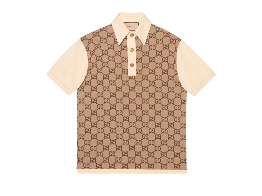 Gucci Gucci Jumbo GG Cotton Silk Jacquard Polo Beige And Ebony