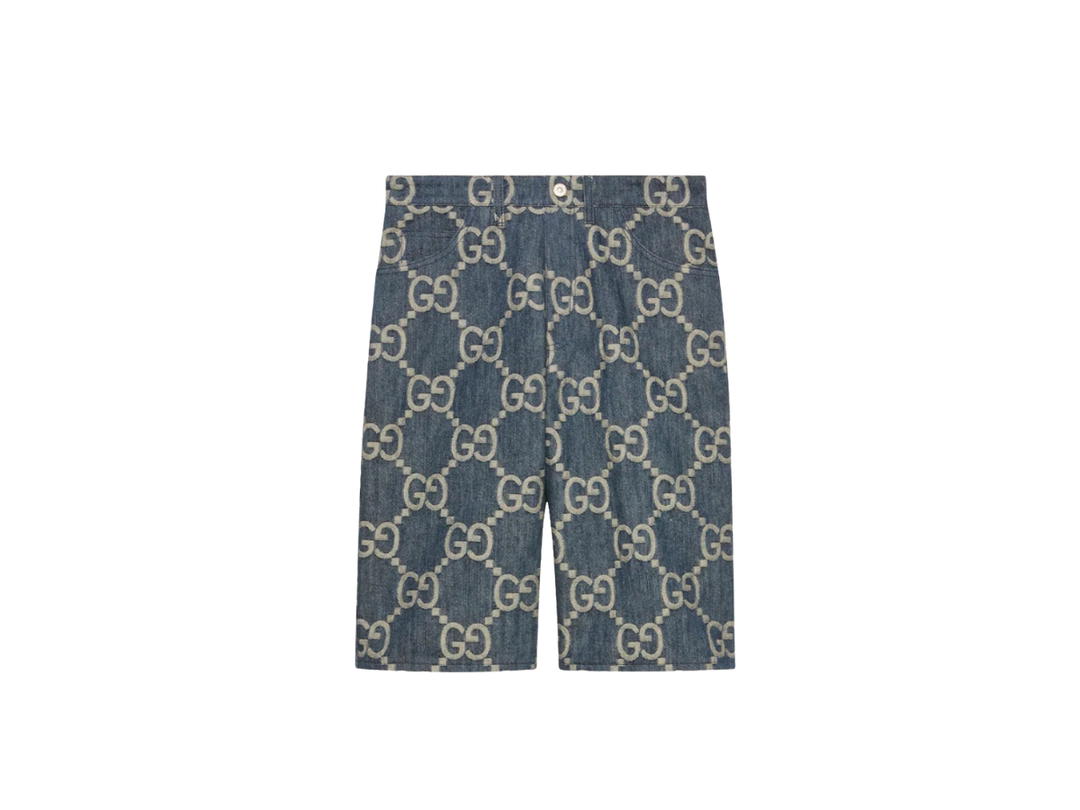 Gucci Gucci Jumbo GG Denim Shorts In Blue And Ivory Jumbo GG Jacquard Denim