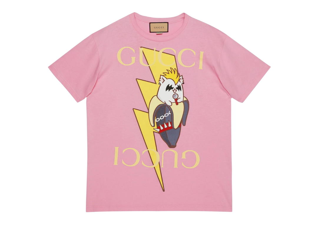 Gucci Gucci Kid's Lightning Bolt Bananya Print Cotton T-shirt In Pink