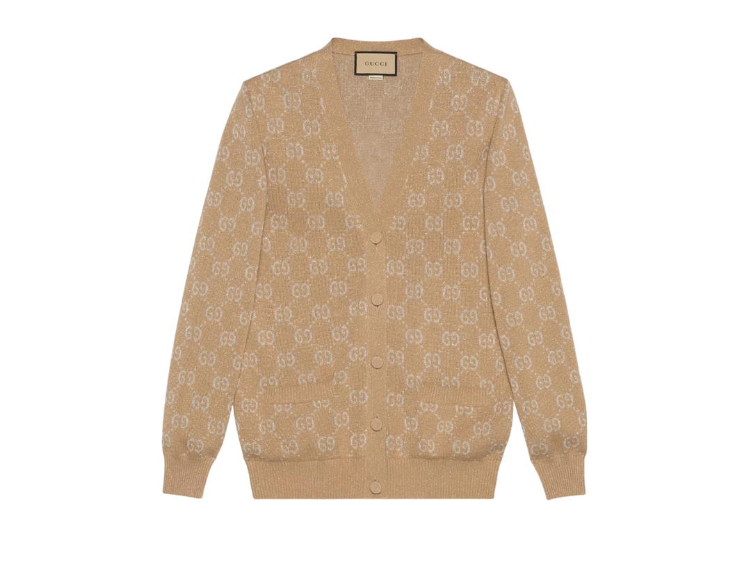 Gucci Gucci Lame GG Jacquard Cardigan Camel and Beige