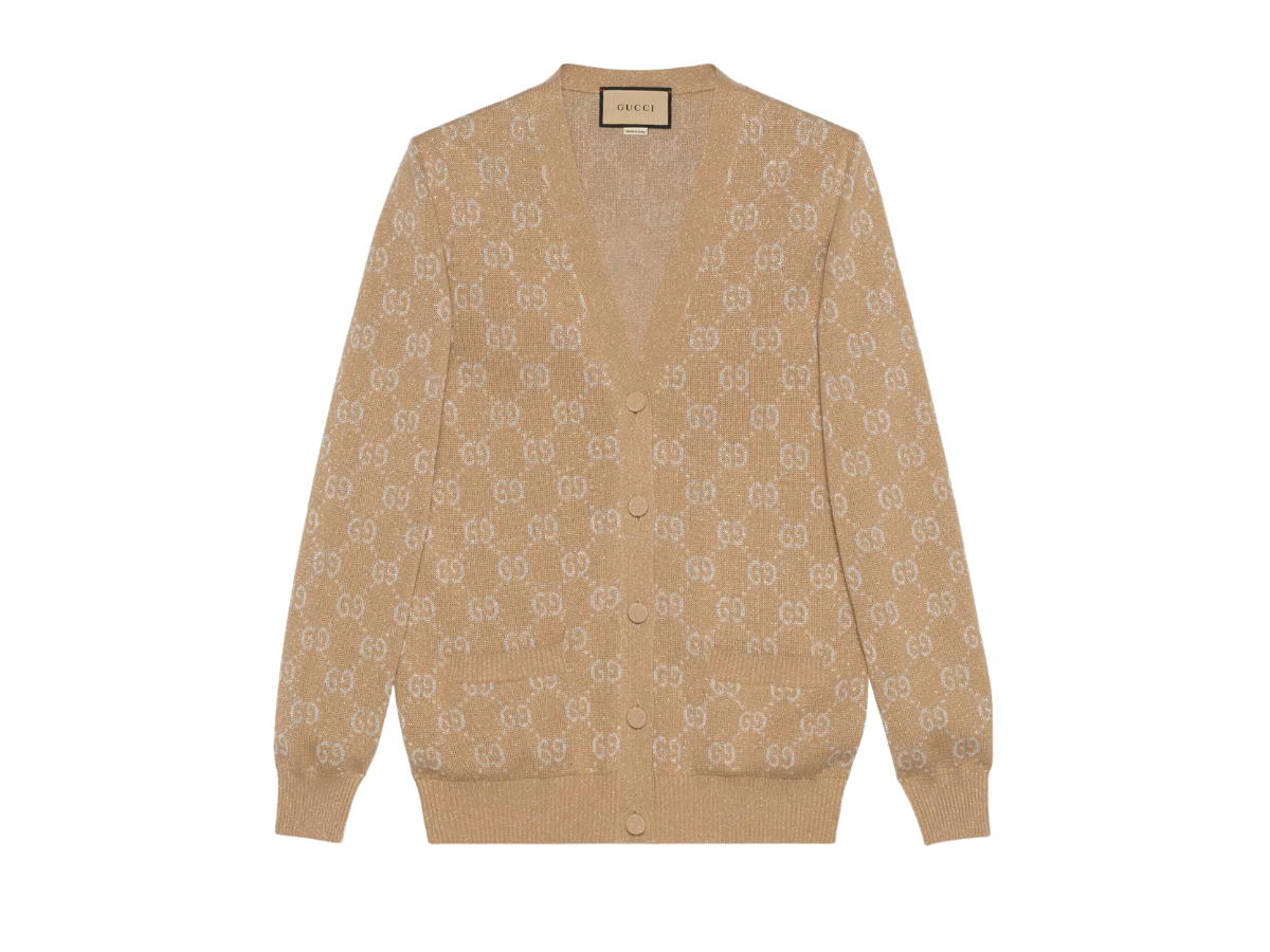 Gucci Gucci Lame GG Jacquard Cardigan Camel and Beige
