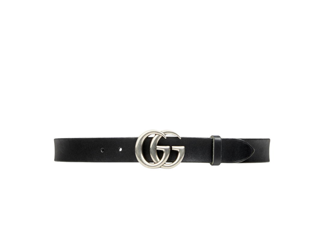 Gucci Gucci Leather Belt With Double G Buckle 30MM In Black Leather With Double G Buckle Palladium-Toned Hardware