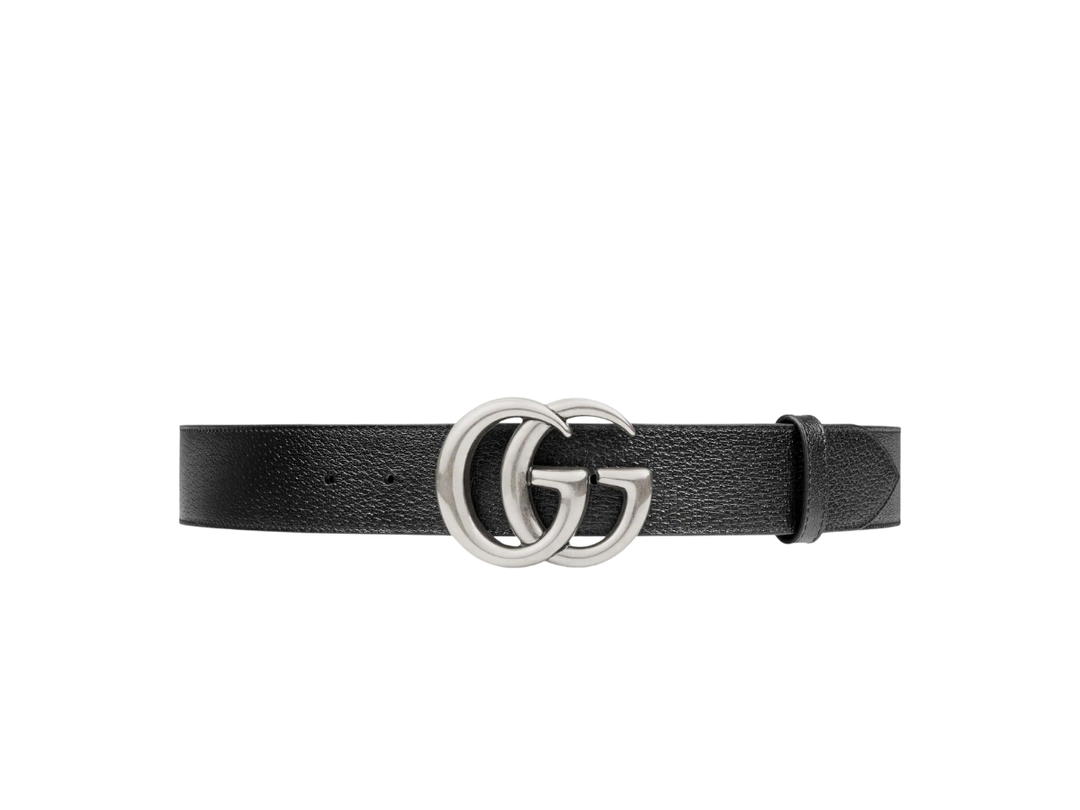 Gucci Gucci Leather Belt With Double G Buckle 40MM In Black Leather Palladium-Toned Hardware