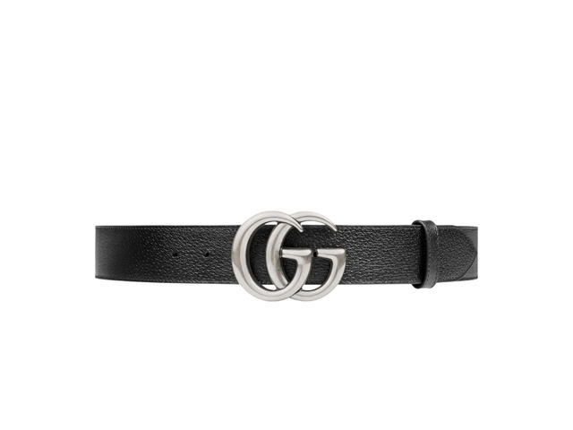 Gucci Gucci Leather Belt With Double G Buckle 40MM In Black Leather Palladium-Toned Hardware - view 1