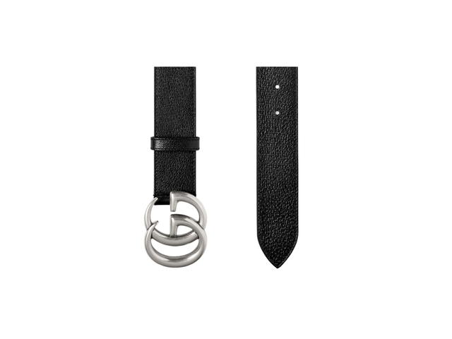 Gucci Gucci Leather Belt With Double G Buckle 40MM In Black Leather Palladium-Toned Hardware - view 2