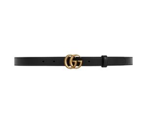 Buy Gucci GG Marmont Thin Leather Belt 20MM In Black Leather With Double G Buckle Antique Brass Hardware at Sasom – Authentic and Ready to Ship