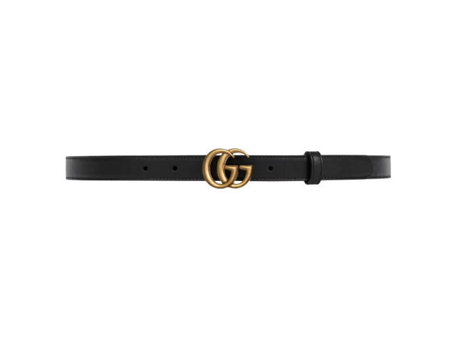 Gucci Gucci GG Marmont Thin Leather Belt 20MM In Black Leather With Double G Buckle Antique Brass Hardware - view 1