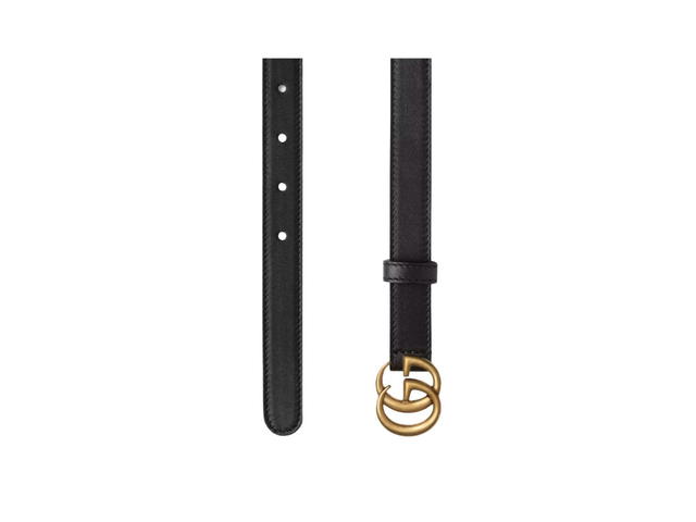 Gucci Gucci GG Marmont Thin Leather Belt 20MM In Black Leather With Double G Buckle Antique Brass Hardware - view 2