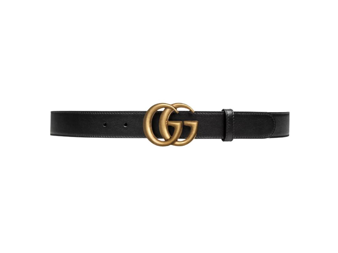 Gucci Gucci Leather Belt With Double G Buckle 30MM In Black Leather Brass Hardware