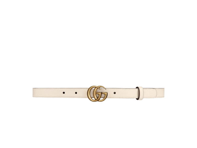 Gucci Gucci GG Marmont Thin Leather Belt 20MM In White Leather With Double G Buckle Antique Brass Hardware - view 1