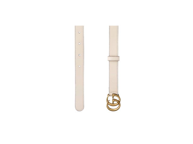 Gucci Gucci GG Marmont Thin Leather Belt 20MM In White Leather With Double G Buckle Antique Brass Hardware - view 2