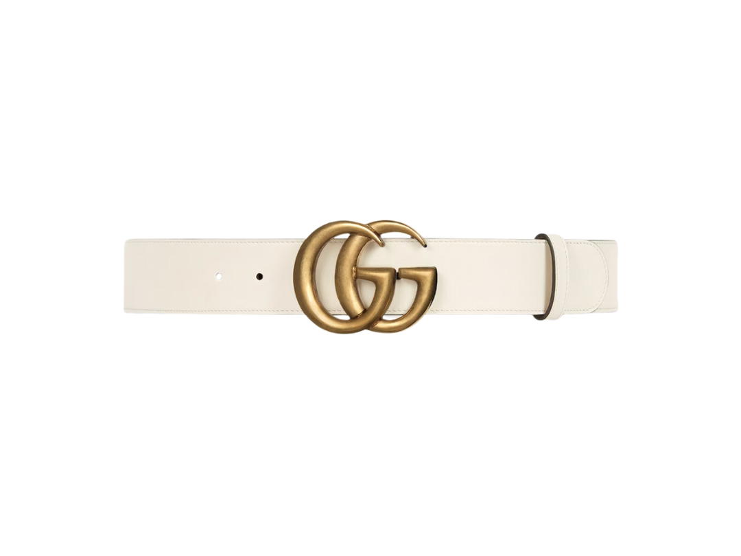 Gucci Gucci Leather Belt With Double G Buckle In White Leather Antiqued Brass Hardware