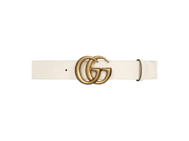 Gucci Gucci Leather Belt With Double G Buckle In White Leather Antiqued Brass Hardware - view 1