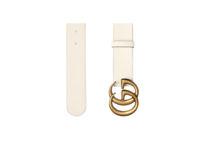 Gucci Gucci Leather Belt With Double G Buckle In White Leather Antiqued Brass Hardware - view 2