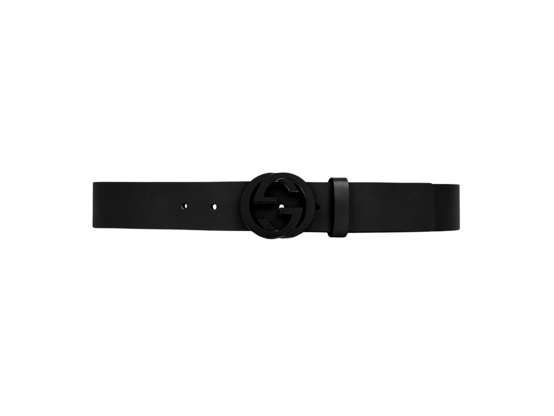 Gucci Gucci Leather Belt With Interlocking G 37MM In Black Leather With Silver-Toned Hardware