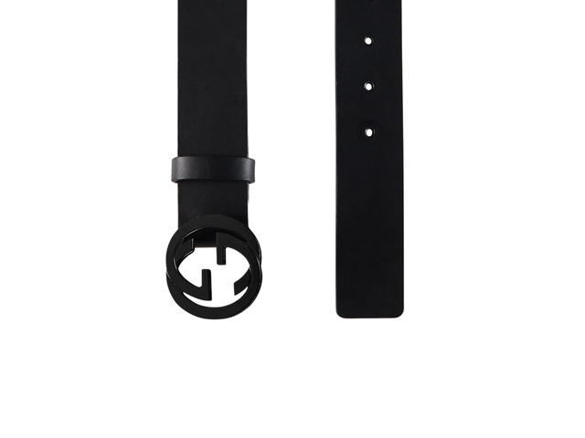 Gucci Gucci Leather Belt With Interlocking G 37MM In Black Leather With Silver-Toned Hardware - view 2