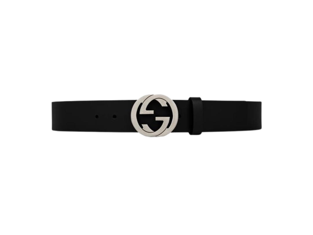 Gucci Gucci Leather Belt With Interlocking G 40MM In Black Leather With Silver-Toned Hardware
