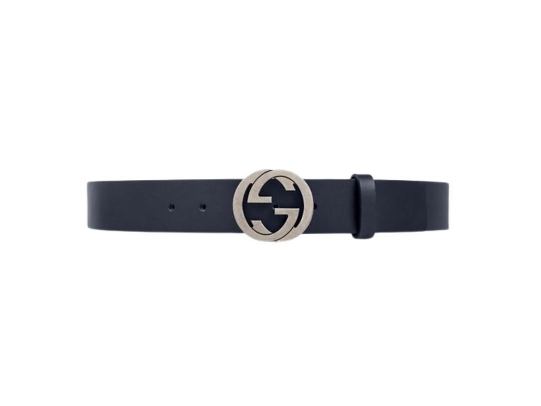 Gucci Gucci Leather Belt With Interlocking G 40MM In Blue Leather With Silver-Toned Hardware