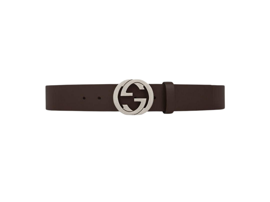 Gucci Gucci Leather Belt With Interlocking G 40MM In Dark Brown Leather With Silver-Toned Hardware