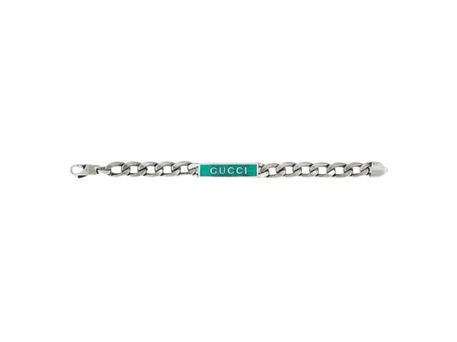 Gucci Gucci Logo Enamel Bracelet In Sterling Silver And Gourmette Chain Design With Turquoise Enamel - view 2