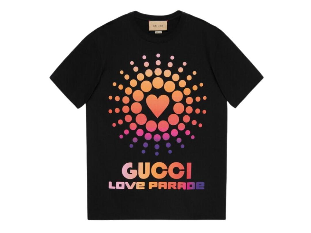 Gucci Gucci Love Parade Print Cotton Jersey T-Shirt Black