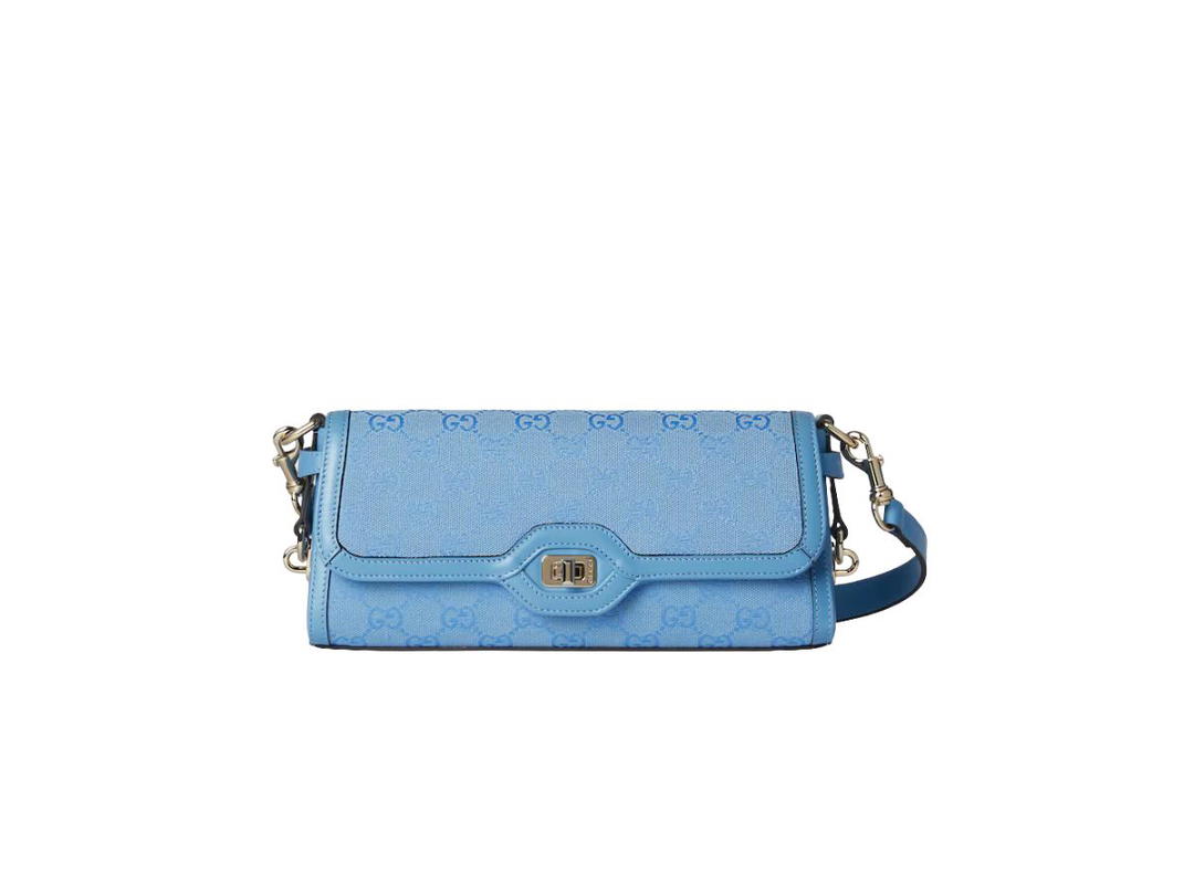Gucci Gucci Luce Small Shoulder Bag In Light Blue GG Canvas With Light Gold-Toned Hardware
