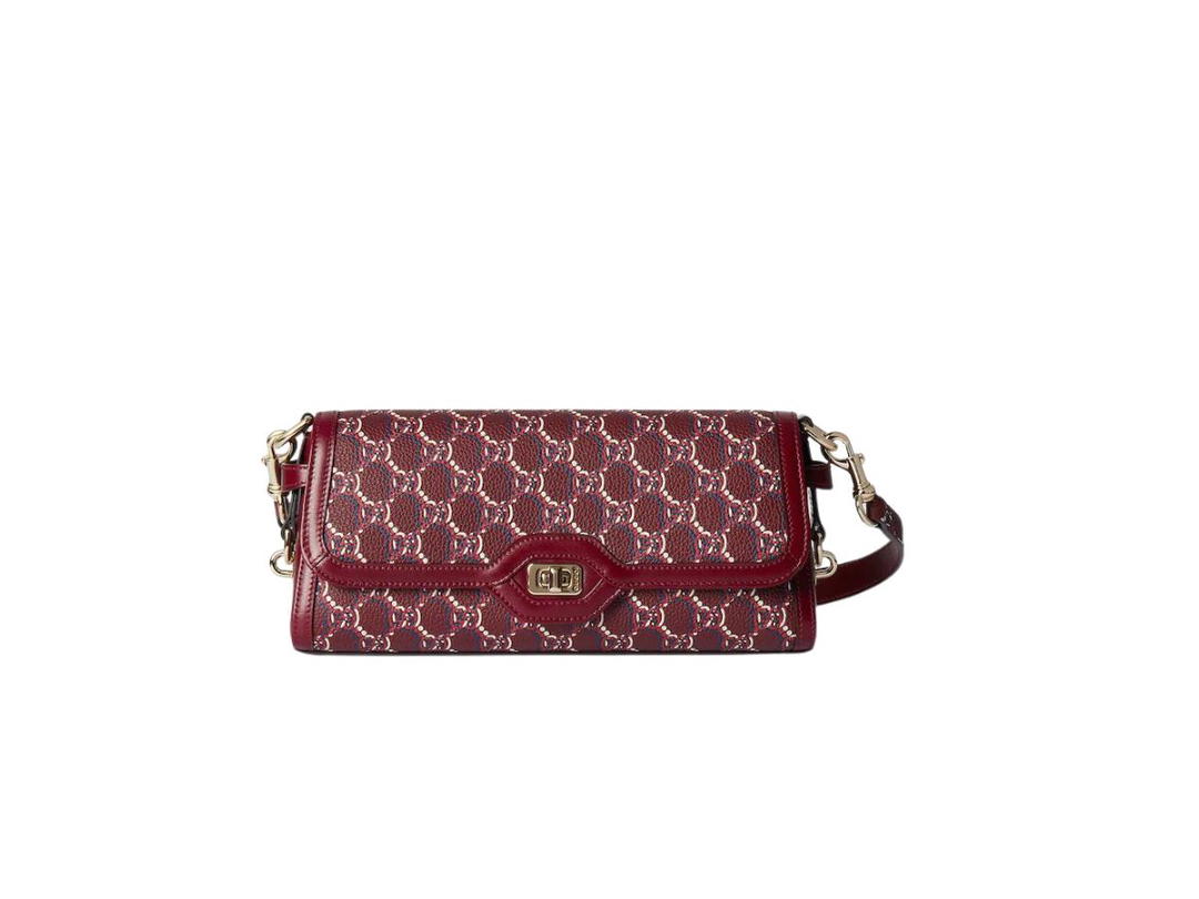 Gucci Gucci Luce Small Shoulder Bag In Rosso Ancora GG Print Leather With Light Gold-Toned Hardware