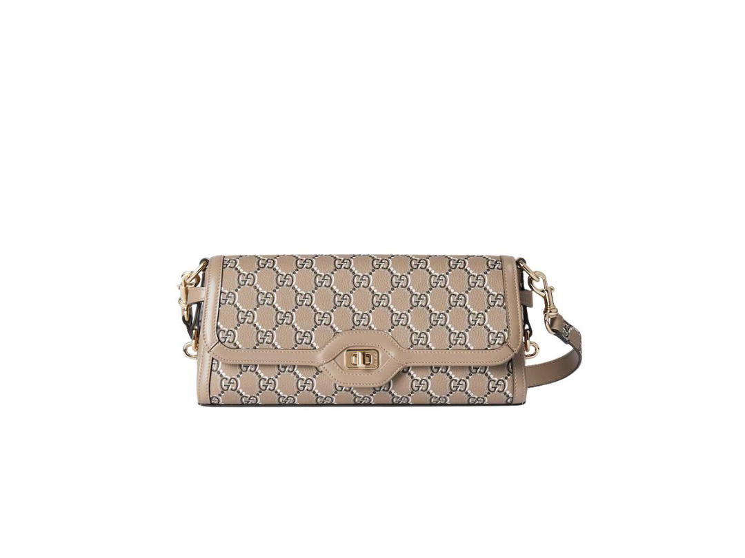 Gucci Gucci Luce Small Shoulder Bag In Taupe And Multicolor GG Leather With Light Gold-Toned Hardware