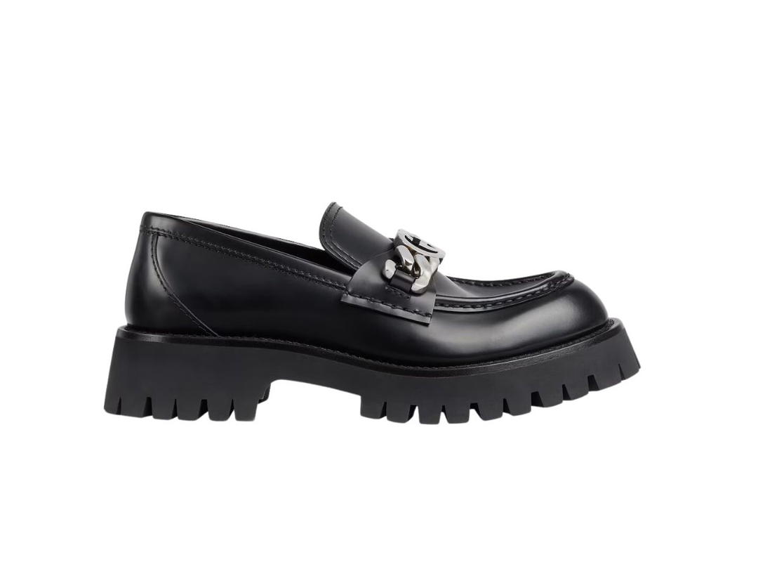 Gucci Gucci Lug Sole Loafer In Black Leather With Silver-Toned Hardware (W)