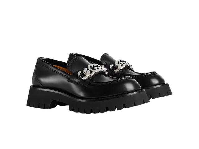 Gucci Gucci Lug Sole Loafer In Black Leather With Silver-Toned Hardware (W) - view 2