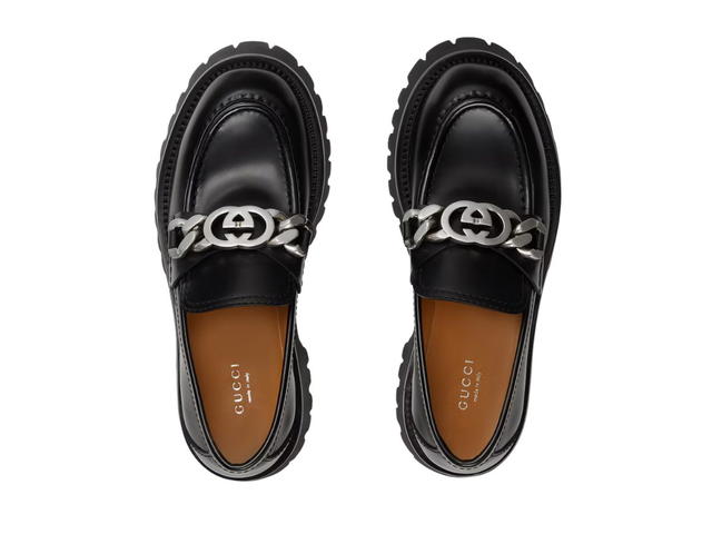 Gucci Gucci Lug Sole Loafer In Black Leather With Silver-Toned Hardware (W) - view 4