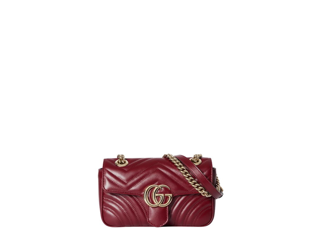 Gucci Gucci Marmont Mini Shoulder Bag In Gucci Rosso Ancora Matelassé Chevron Leather With Light Gold Toned Hardware Gucci Rosso Ancora