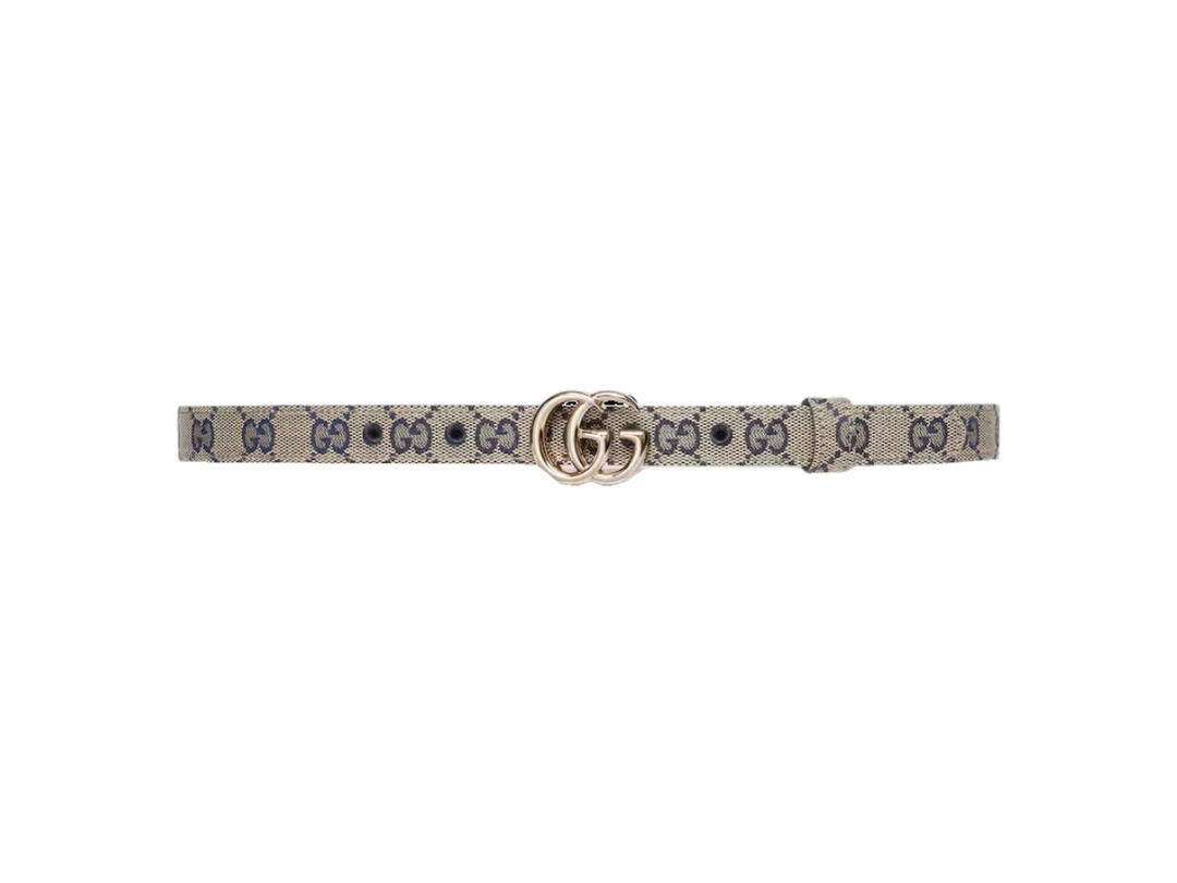Gucci Gucci Marmont Thin Belt 20MM In Beige and blue Original GG canvas With Light gold-toned hardware