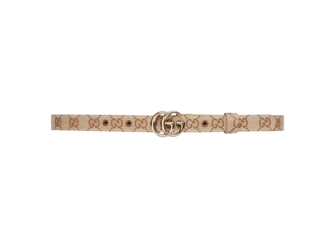 Gucci Gucci Marmont Thin Belt 20MM In Beige and ebony Original GG canvas With Light gold-toned hardware