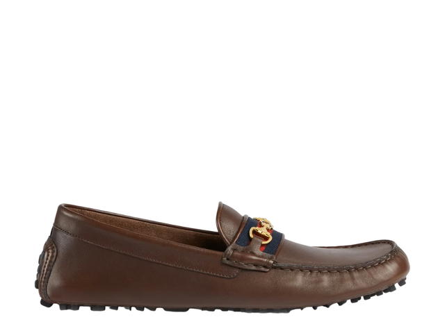 Gucci Gucci Men's Driver In Cocoa Soft Calf Leather With Blue And Red Web - view 1