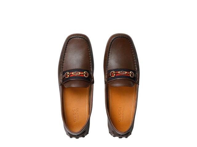 Gucci Gucci Men's Driver In Cocoa Soft Calf Leather With Blue And Red Web - view 2