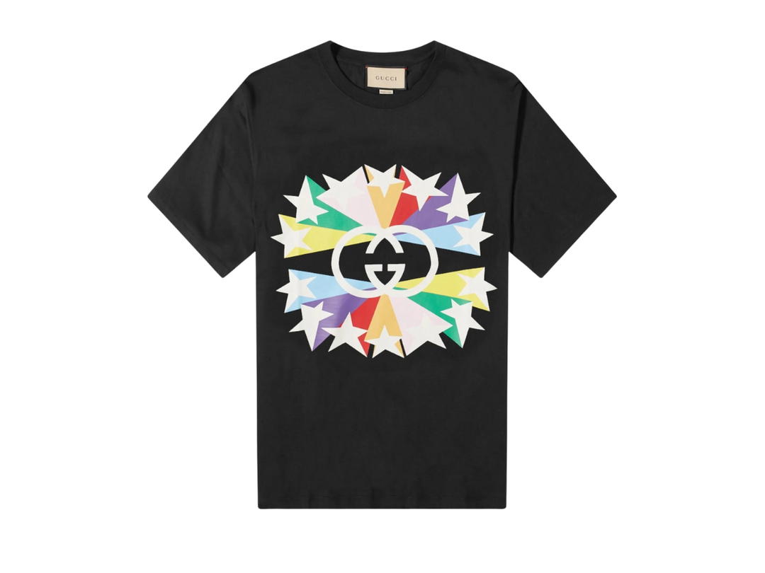 Gucci Gucci Men's Interlock Double G Printing Cotton T-Shirt In Star Detail Black Cotton Jersey