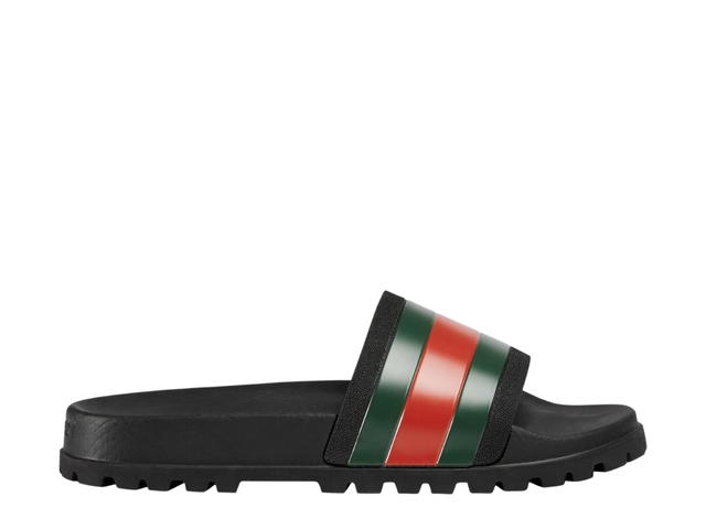 Gucci Gucci Men's Web Rubber Slide Sandal In Black Rubber-Green And Red Web With Molded Rubber Footbed - view 1