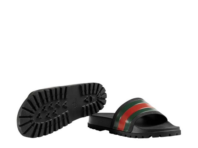 Gucci Gucci Men's Web Rubber Slide Sandal In Black Rubber-Green And Red Web With Molded Rubber Footbed - view 3
