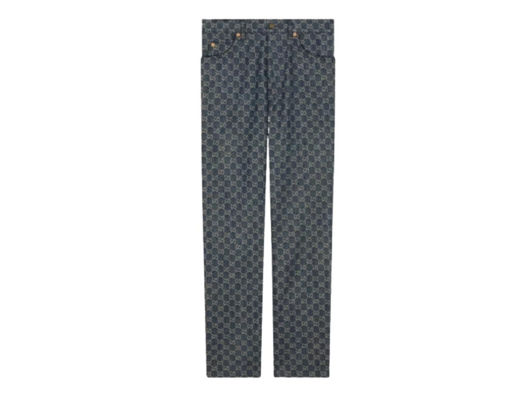 Gucci Gucci Monogram Eco Denim Jeans With Leather Trim