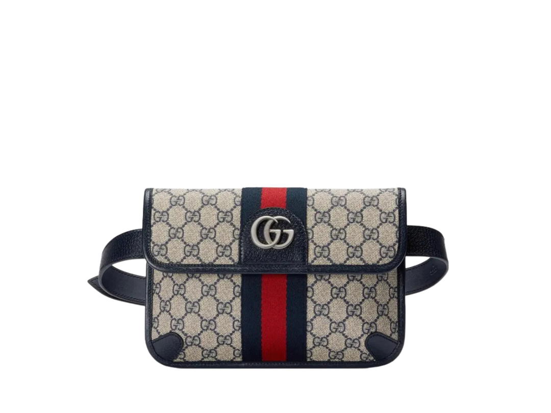 Gucci Gucci Ophidia GG Belt Bag In Beige-Blue GG Supreme Canvas And Black Leather Trim With Silver-Toned Hardware