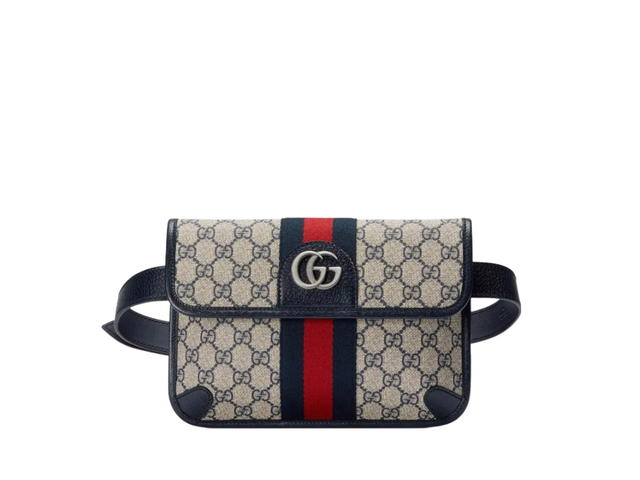 Gucci Gucci Ophidia GG Belt Bag In Beige-Blue GG Supreme Canvas And Black Leather Trim With Silver-Toned Hardware - view 1