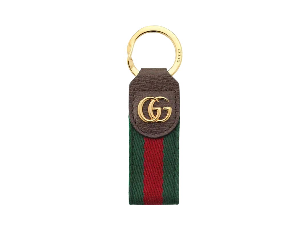 Gucci Gucci Ophidia Keychain In Green And Red Web Stripe With Double G Logo Gold-Toned Hardware